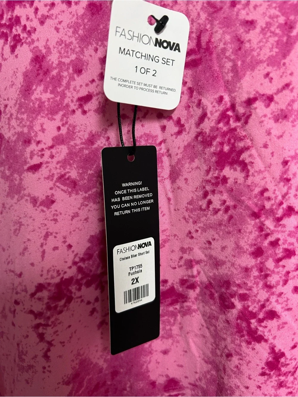 Fashion Nova Chelsea Biker Short Set Fuchsia Pink Acid Wash Plus Size 2X NWT